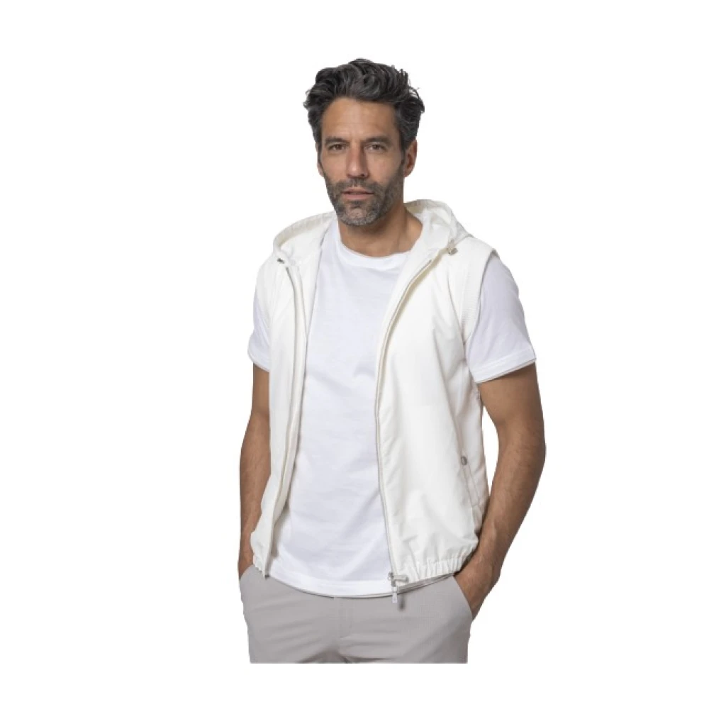 Eleventy Herren Weiß Kapuzen-Strickweste Mit Reißverschluss