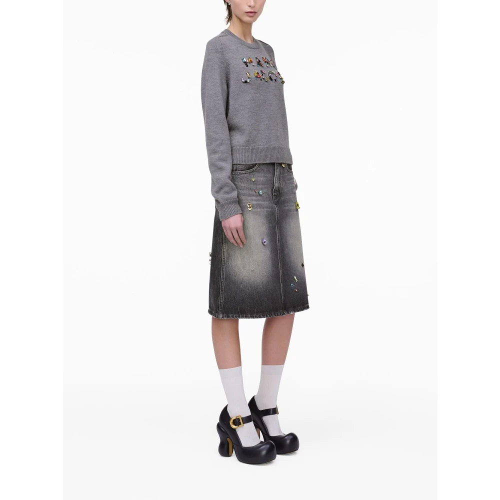Marc Jacobs Kristal Logo Grijs Wol Trui Gray Dames