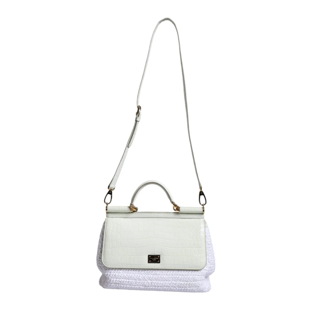 Dolce & Gabbana Witte leren crossbodytas met gouden hardware White Dames