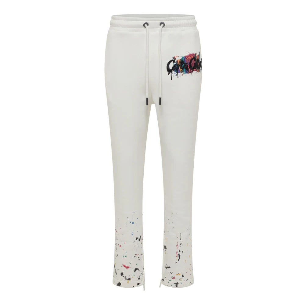 Carlo Colucci Men's White Sweatpants, Xl, Paint-Drop Joggers