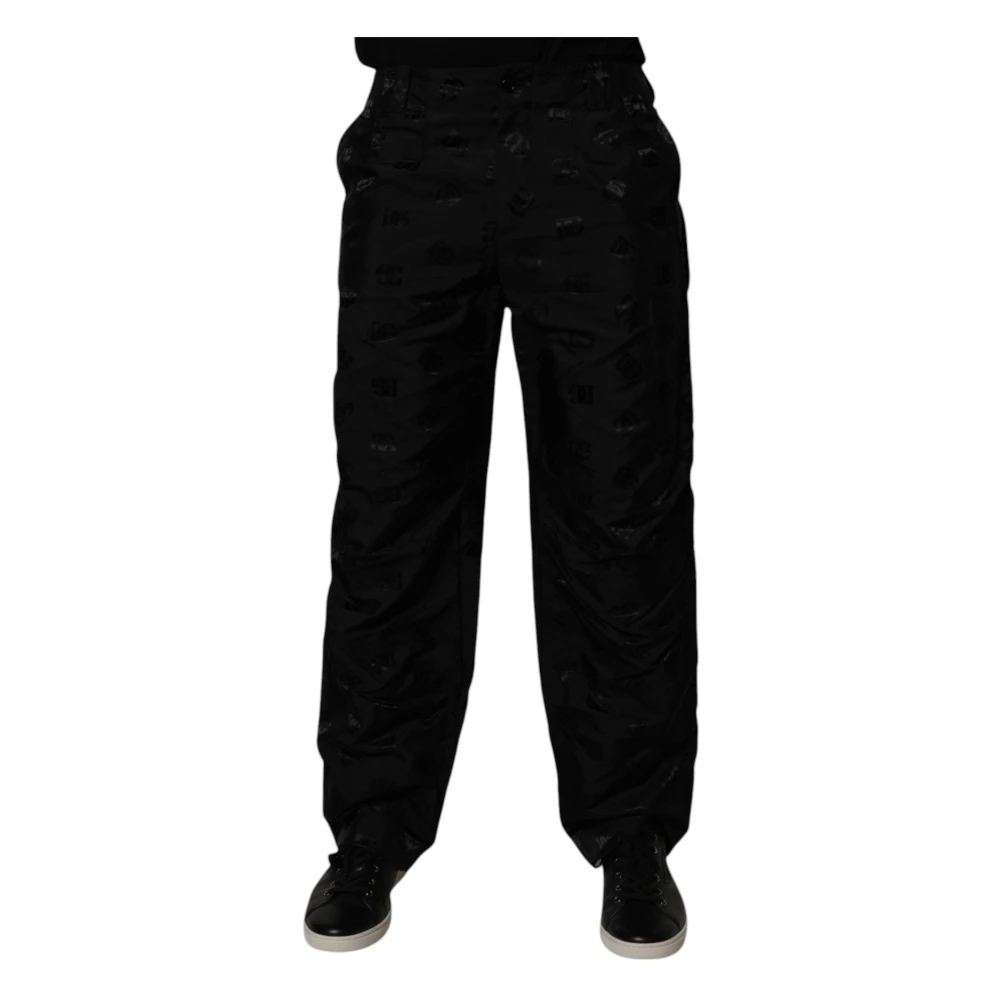 Dolce & Gabbana Men's Black Straight Trousers, M, Logo Monogram Straight Trousers