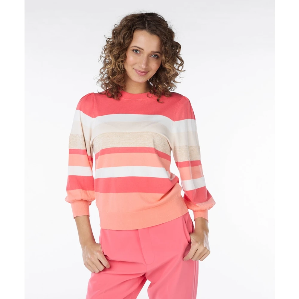 Esqualo Gestreepte Sweater Sp24.07024 417 Aardbei Multicolor Dames
