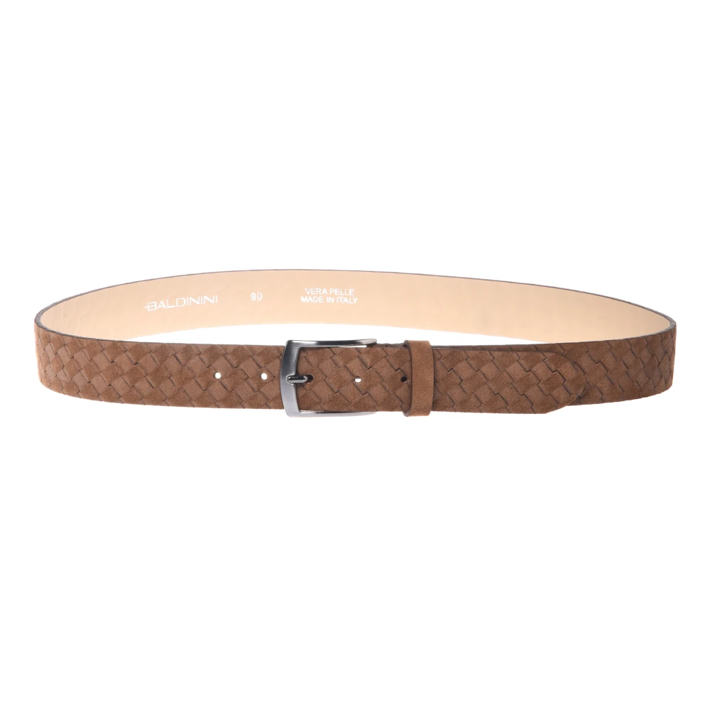 Baldinini Men's Brown Woven Print Suede Belt - Belts - 100 Cm - Accessories