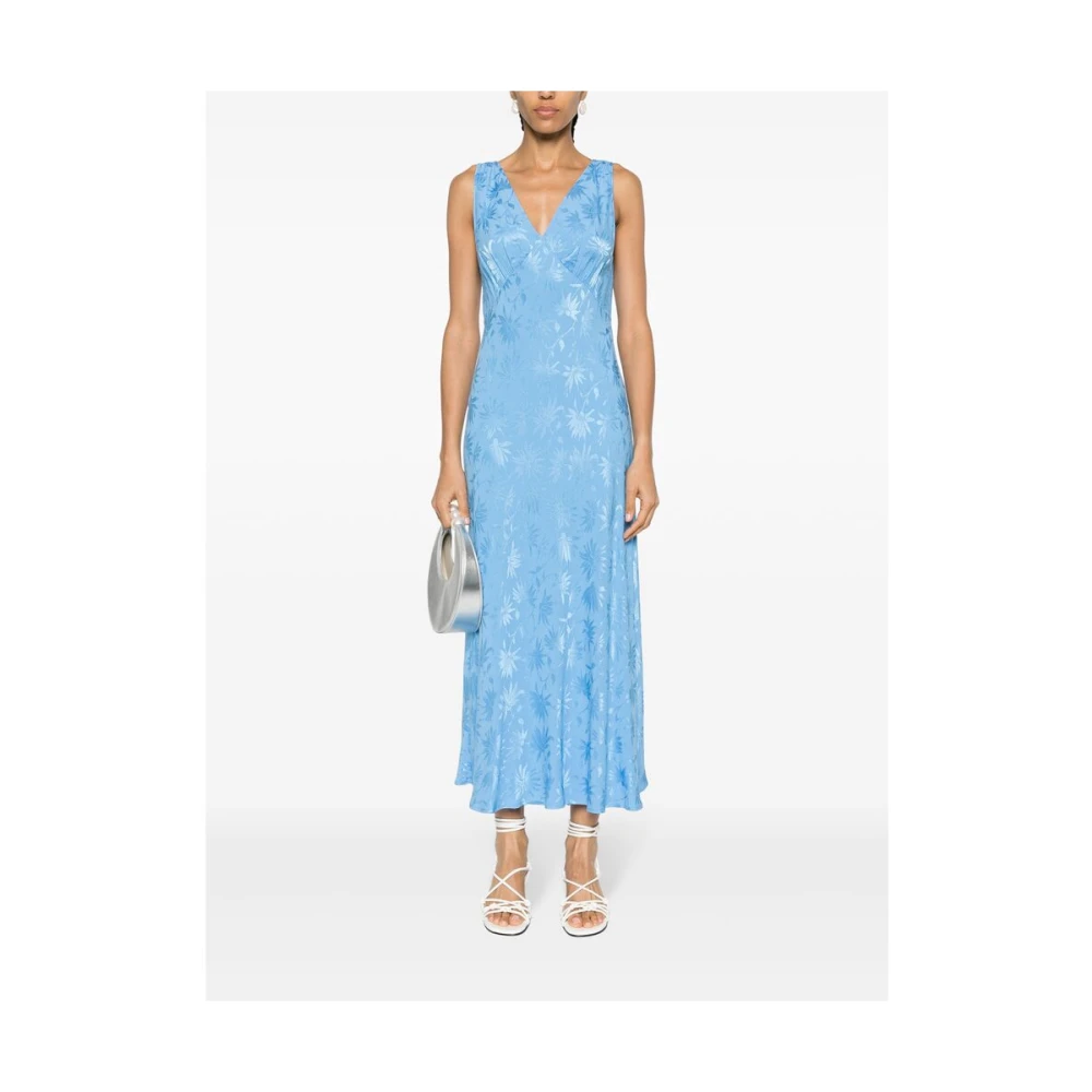 Rixo Blauwe V-hals Mouwloze Jacquard Jurk Blue Dames