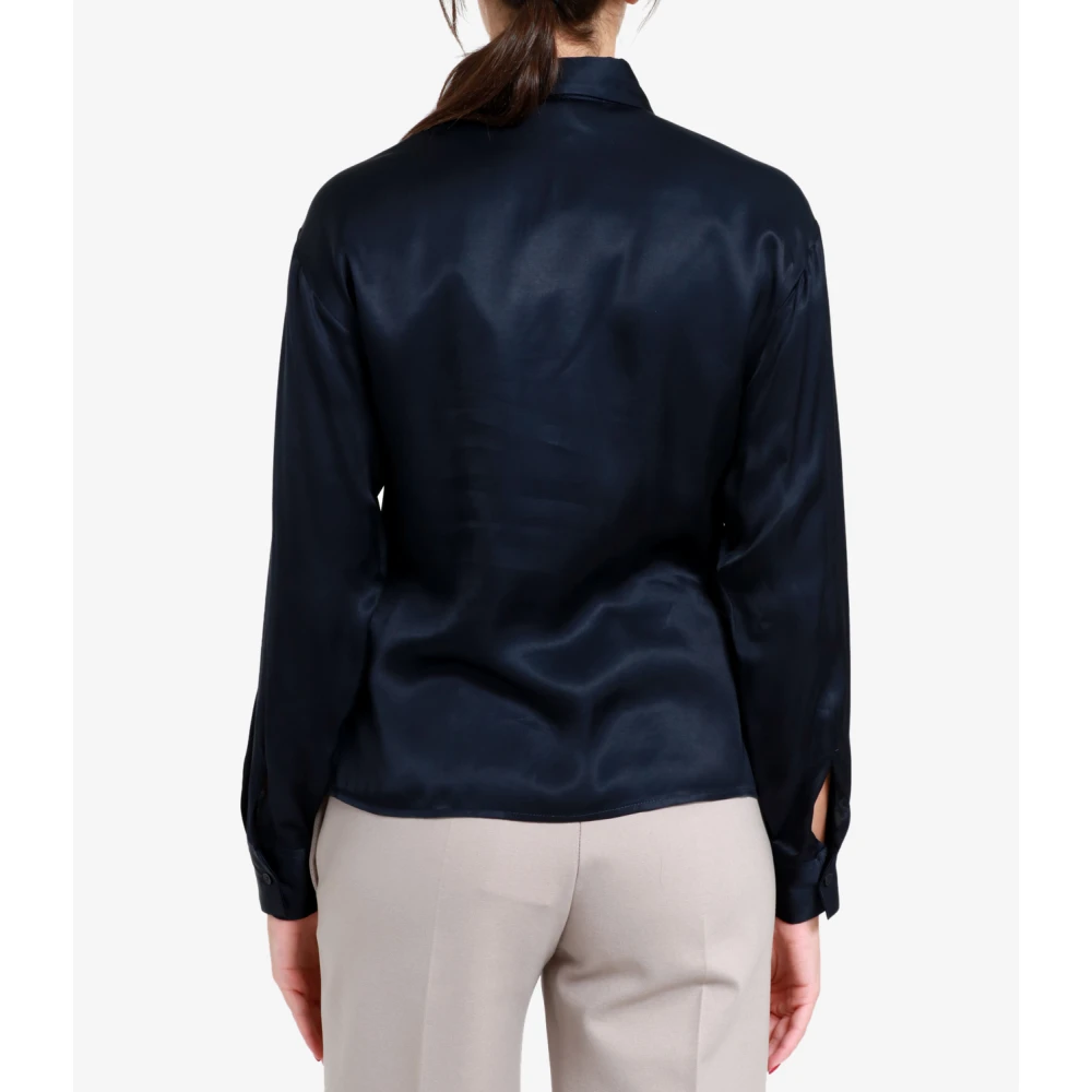 Kaos Blauwe Satijnen Overhemd Klassieke Stijl Blue Dames