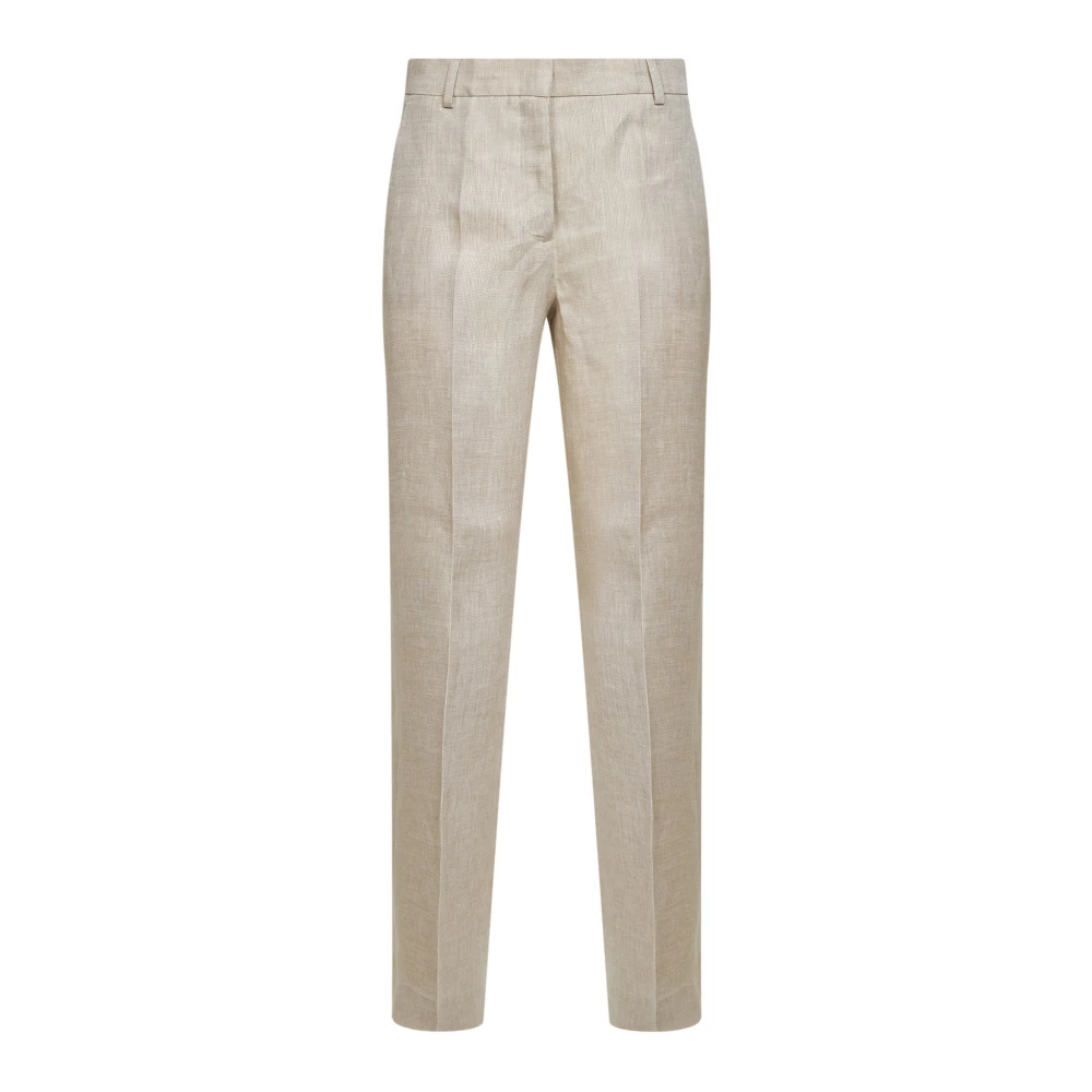 Weekend Max Mara Kvinno Beige Byxor Dam, L, Linne, Malizia Byxor
