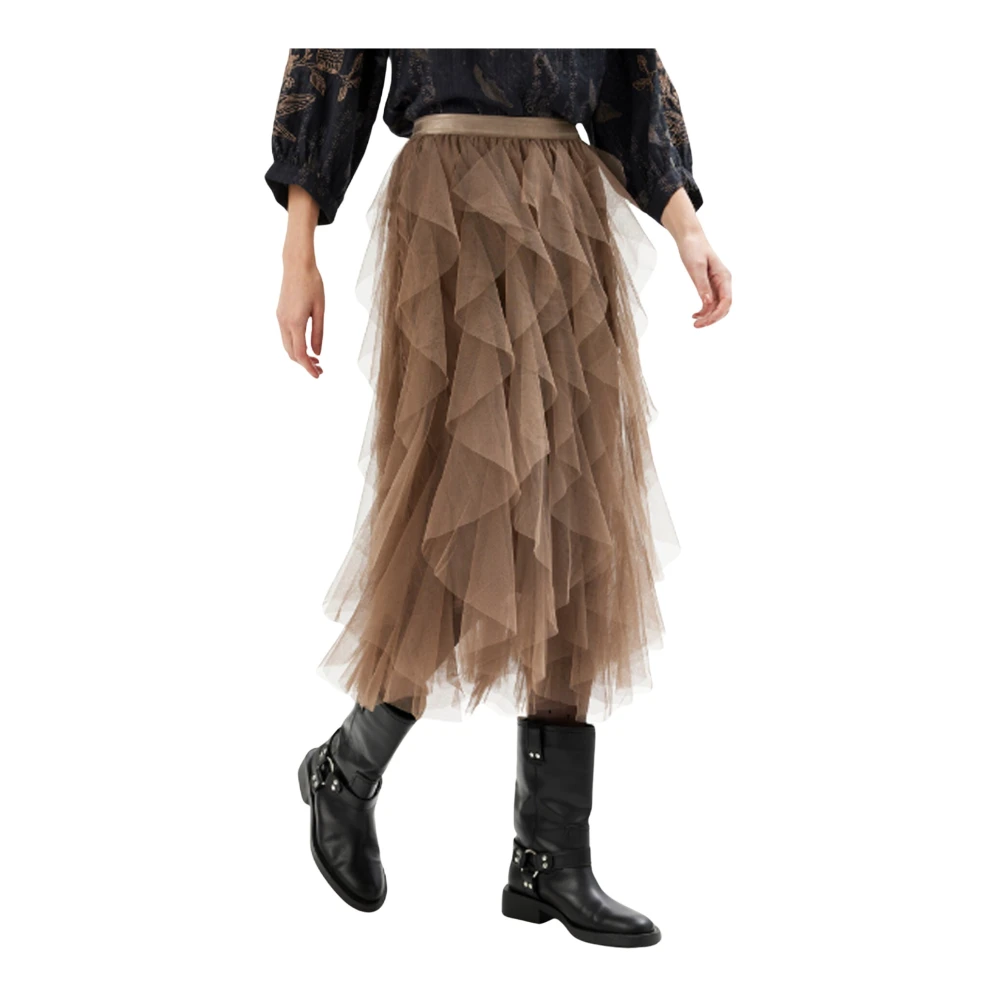 IN Front Adeline Rok met Ruches in Mocca Brown Dames