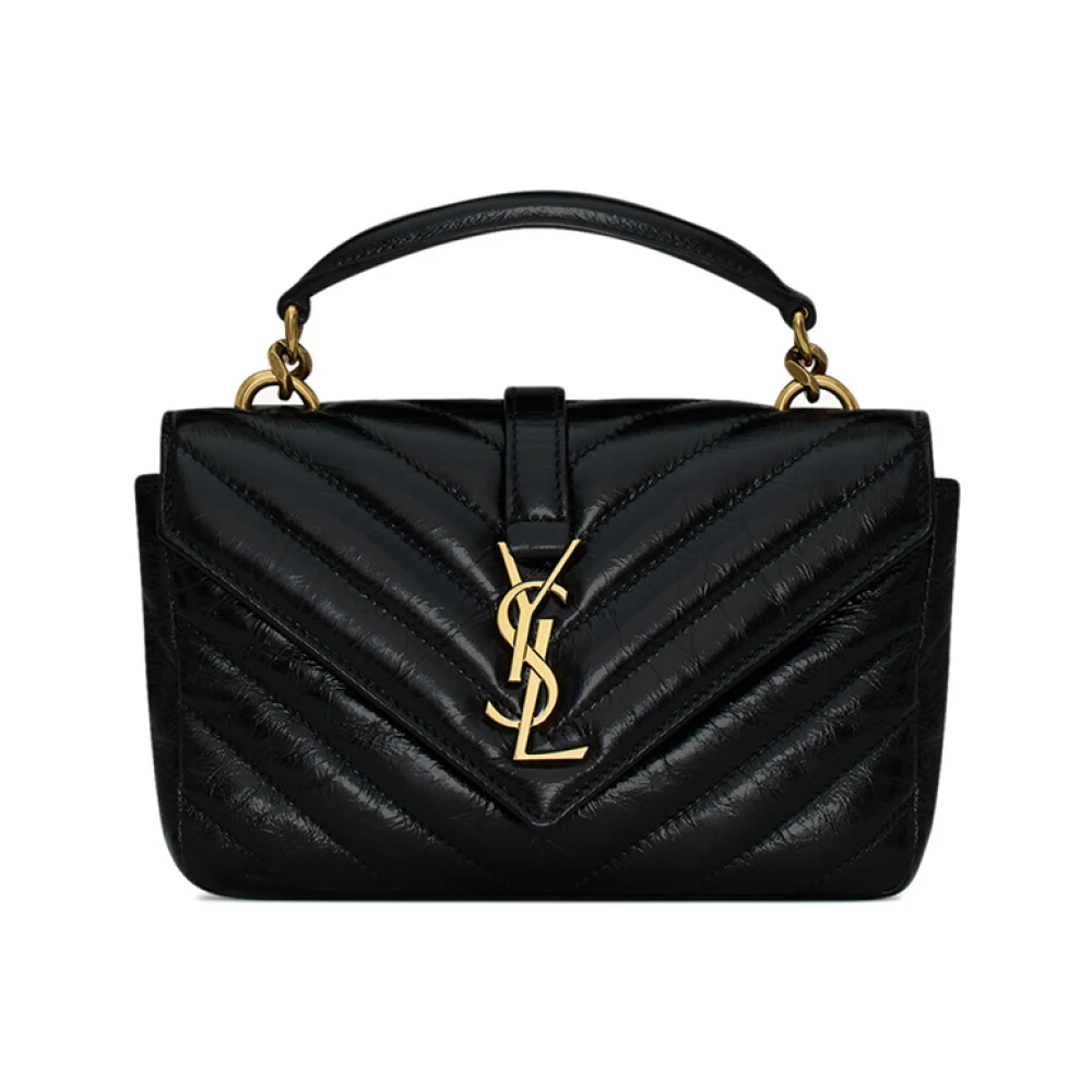 Saint Laurent Zwarte Leren Handtas Magnetische Sluiting Black Dames