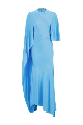 Blå Asymmetrisk Cape Maxi Klänning