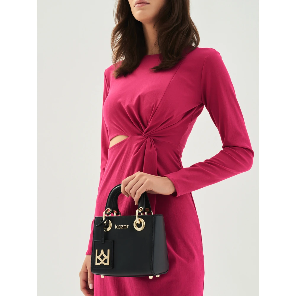 Kazar Kleine leren tas met beweegbare handvatten Black Dames