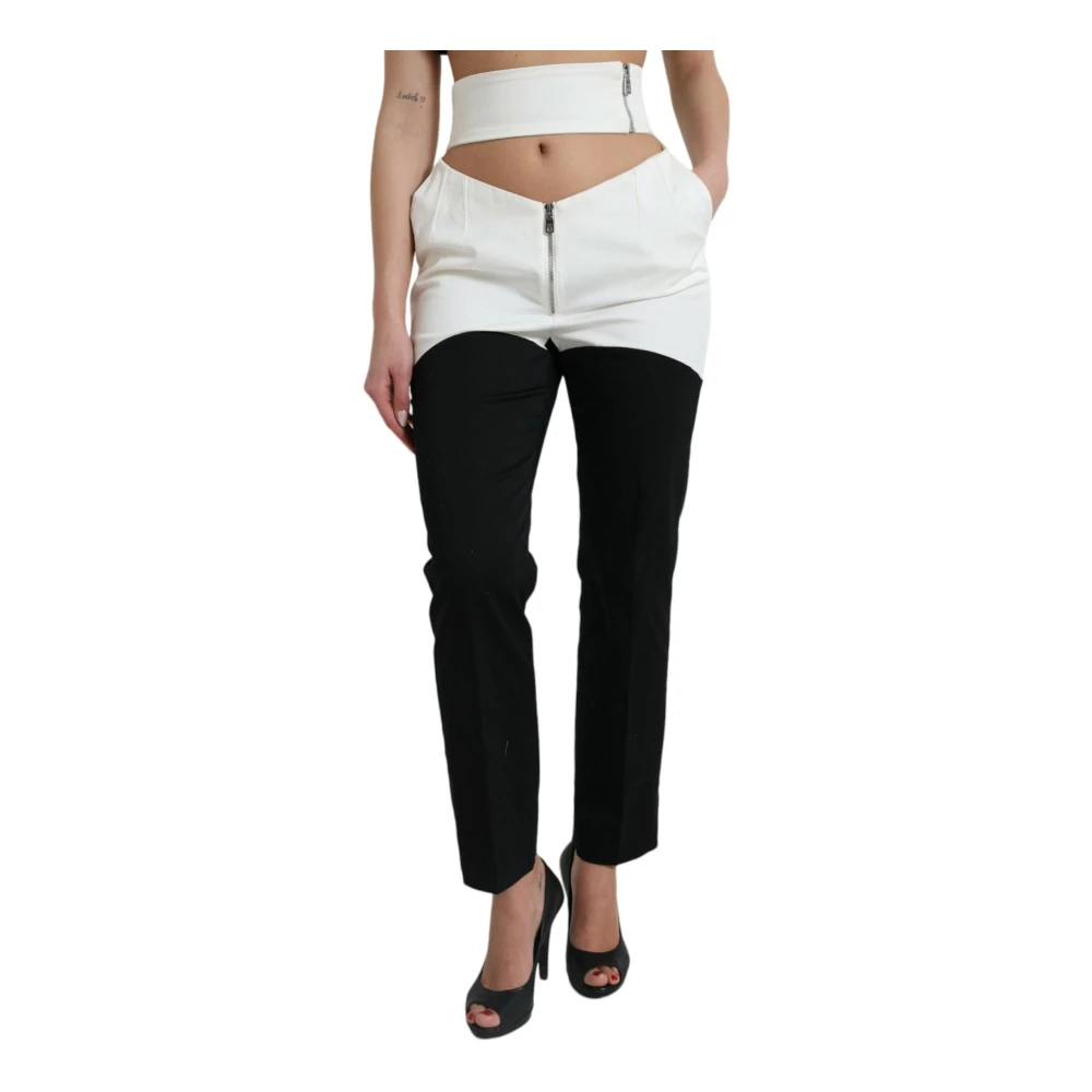 Dolce & Gabbana Cotton Cut Out Waist Tapered Trousers - Female - Slim-Fit Trousers - Black - S - Trousers