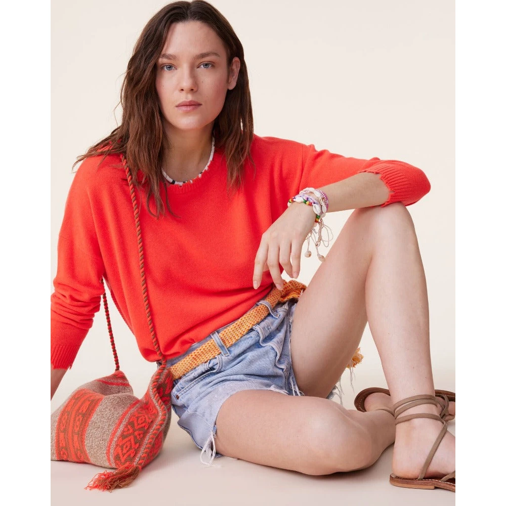 Kujten Kasjmier Pullover Oranje Rood Gefranjerd Red Dames