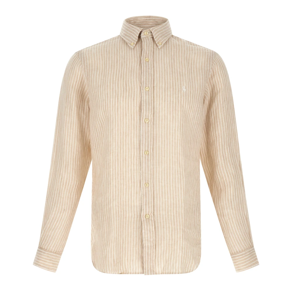Polo Ralph Lauren Beige Casual Shirts, Male, S, Custom Fit Striped Linen Shirt