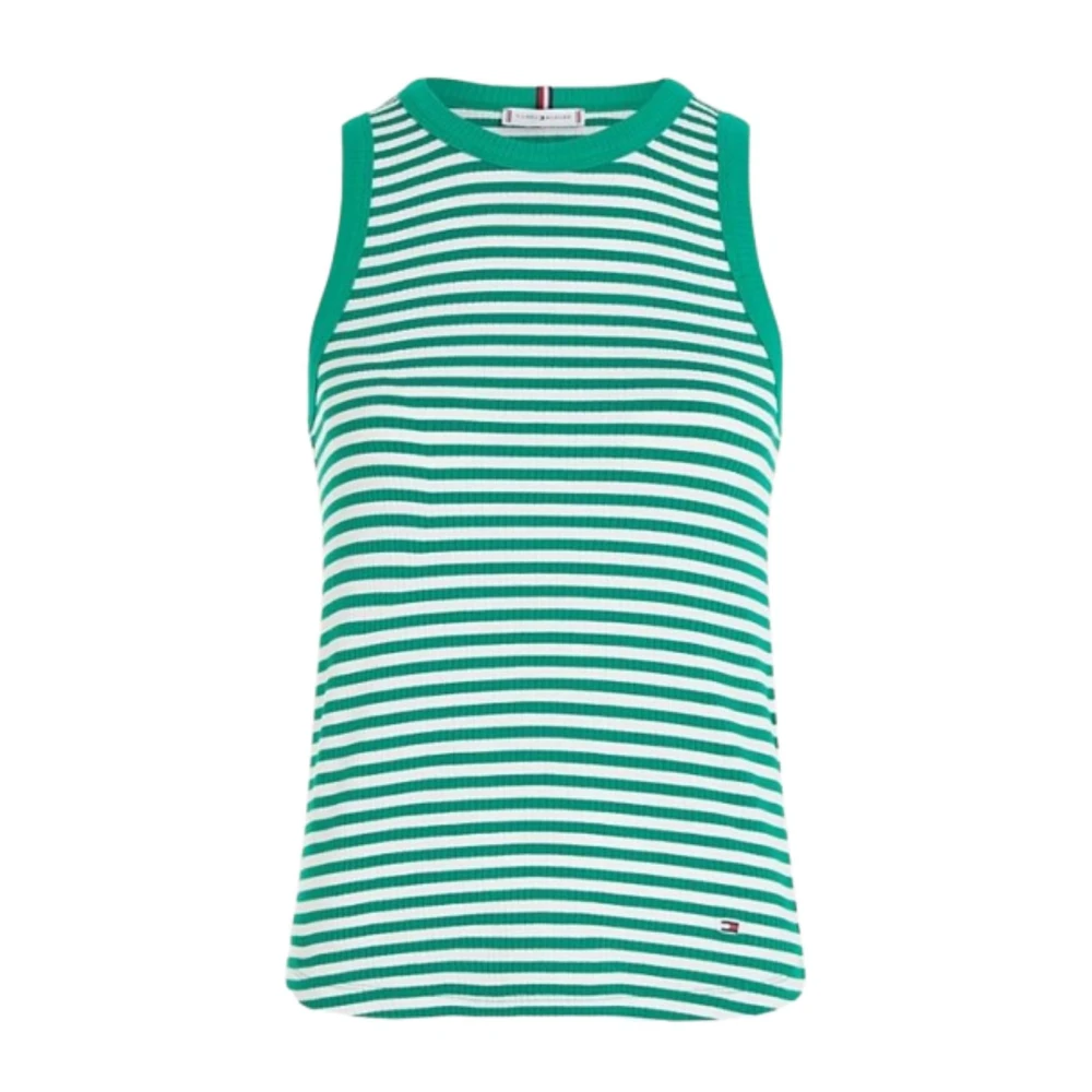 Tommy Hilfiger Gestreepte Rib Tanktop voor Vrouwen Green Dames