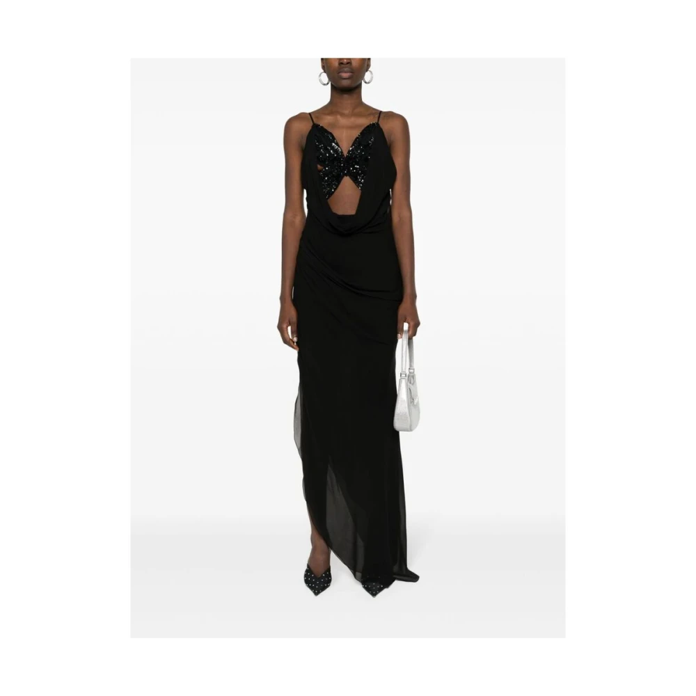 Blumarine Zijden jurk met vlinder motief Black Dames