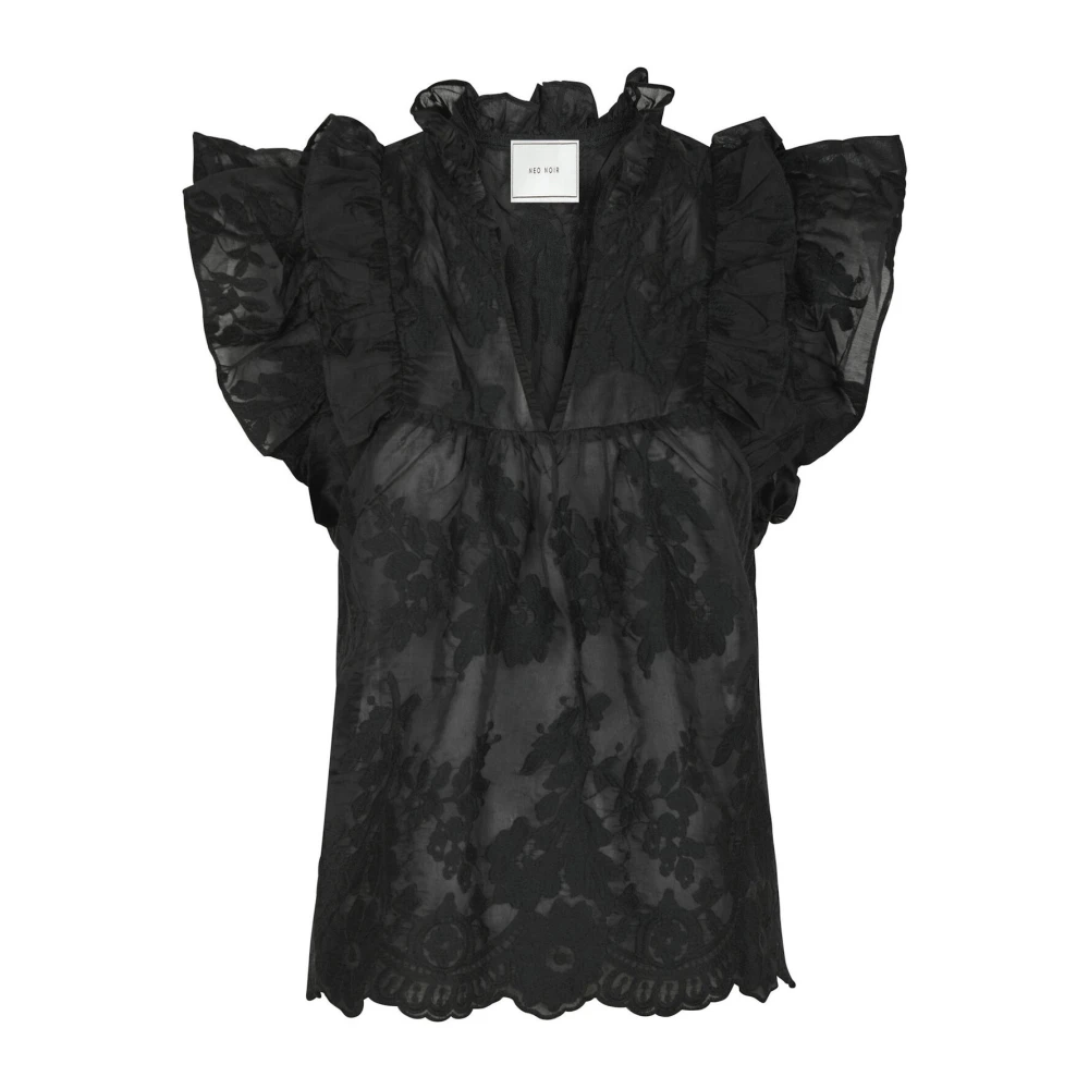 NEO NOIR Elegante Geborduurde Blouse Zwart Black Dames