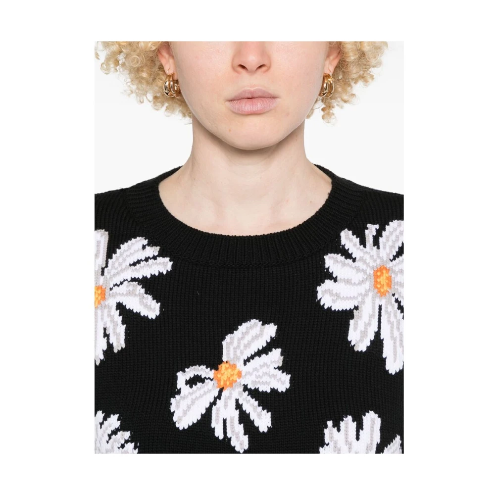 Moschino Zwarte Crew Neck Sweater met Logo Patch Black Dames