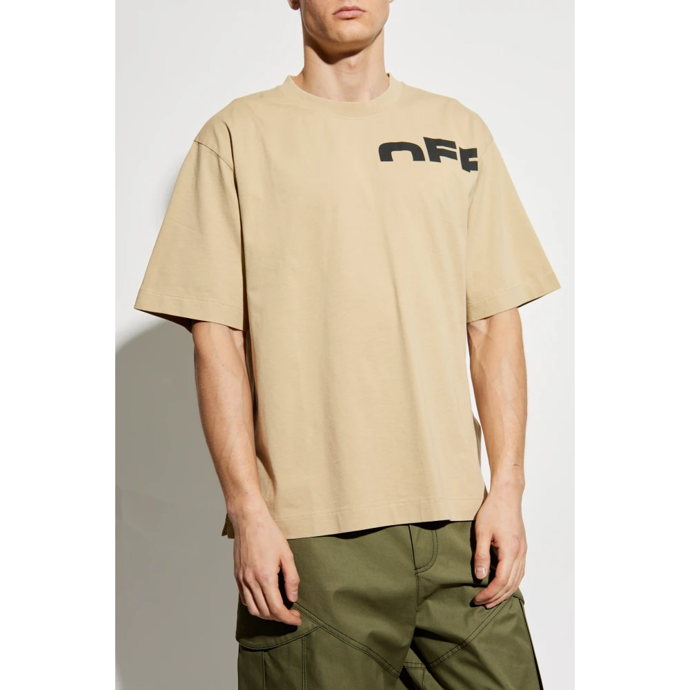 Off White Bedrukt T-shirt Beige Heren
