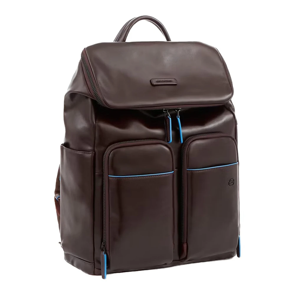 Piquadro Bruine leren laptoprugzak met ritssluiting rondom Brown Heren