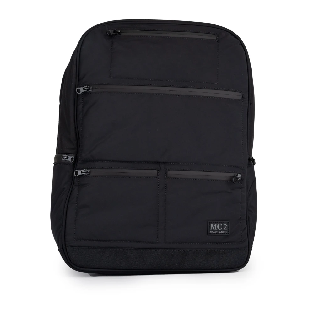 MC2 Saint Barth Zwarte nylon rugzak met ritssluiting zakken Black Heren