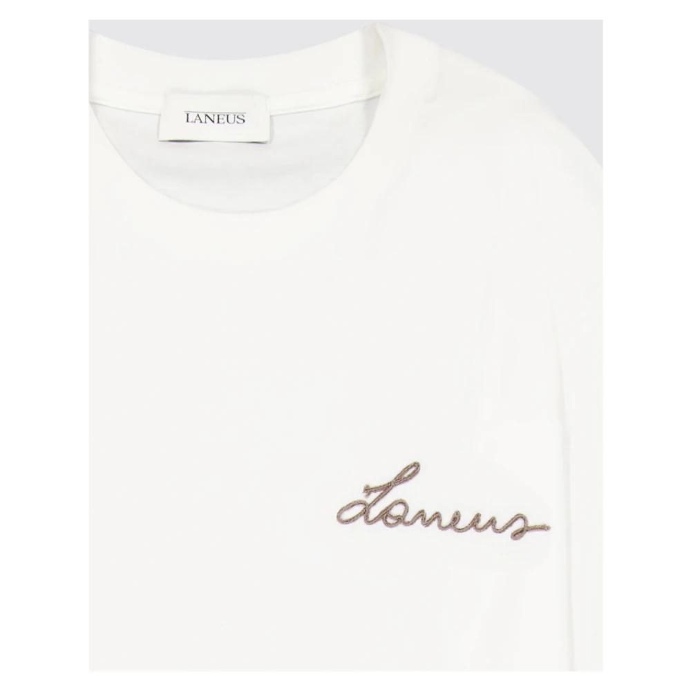Laneus Boxy Crew Neck T-Shirt met Logo Borduursel White Unisex
