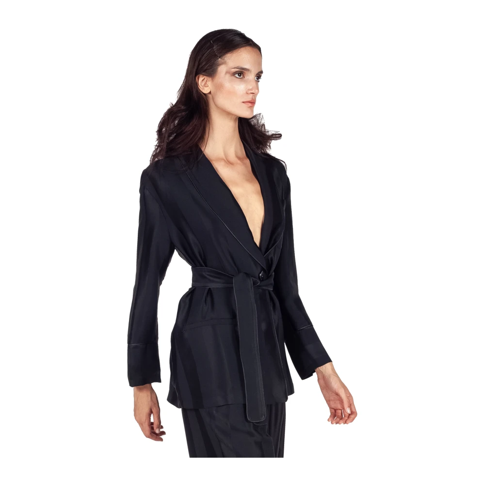 Semicouture Gestreepte cady-jas met één knoop in het zwart Black Dames