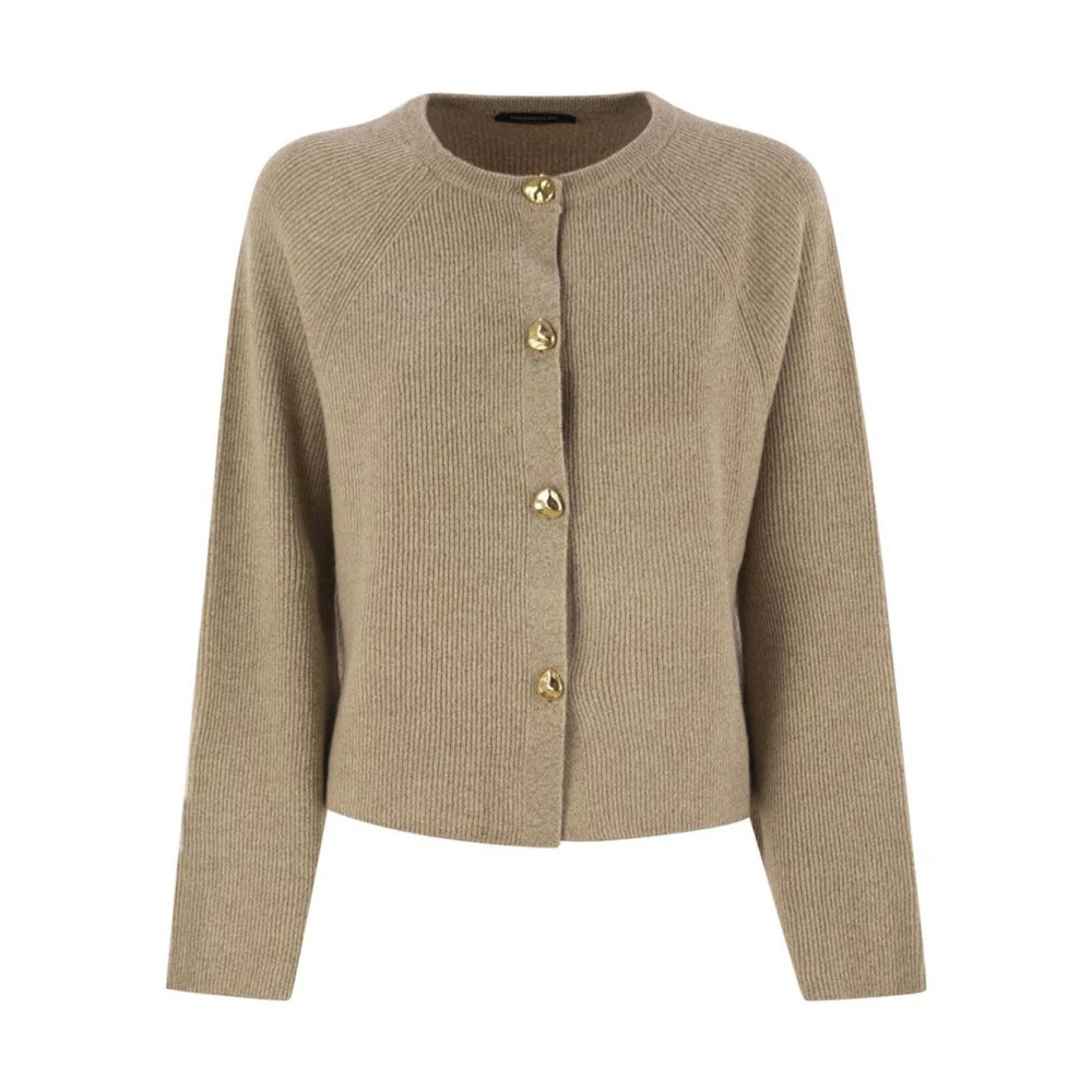 Fabiana Filippi Donna Beige Cardigan A Coste Con Bottoni