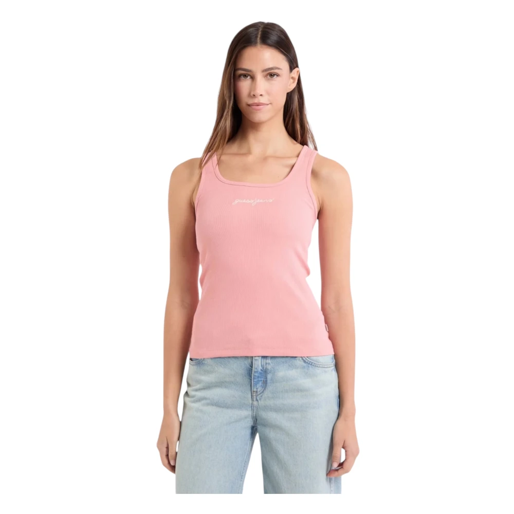 Guess Organische Katoenen Geribbelde Tanktop Pink Dames