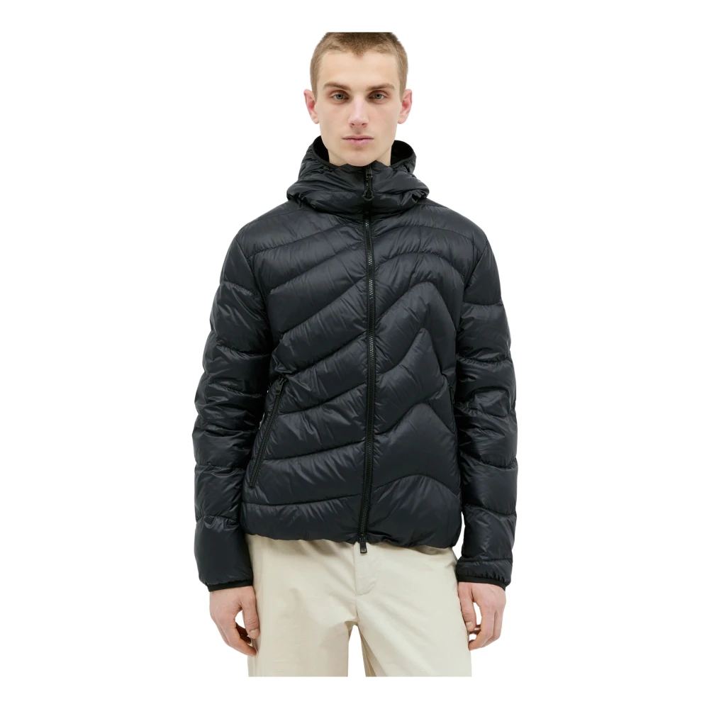 Moncler Gewatteerde Hoodie Jas met Logopatch Black Heren