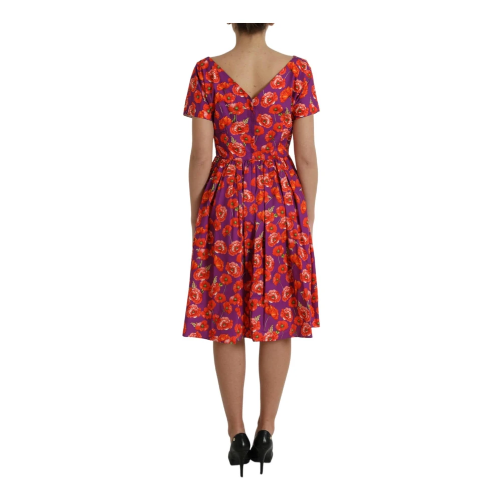 Dolce & Gabbana Klaproos Print Zijden A-Lijn Jurk Multicolor Dames