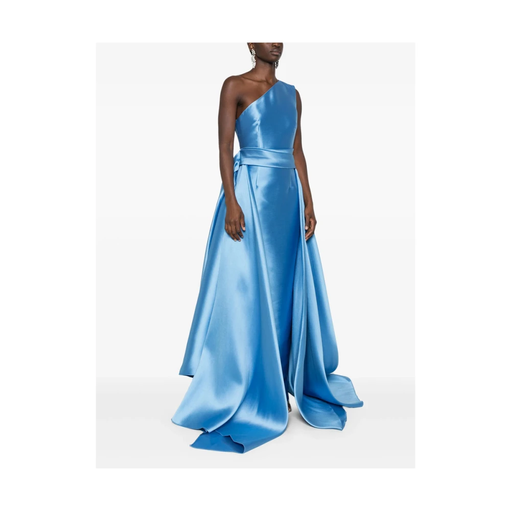 Solace London Blauwe Satijnen One-Shoulder Jurk Blue Dames
