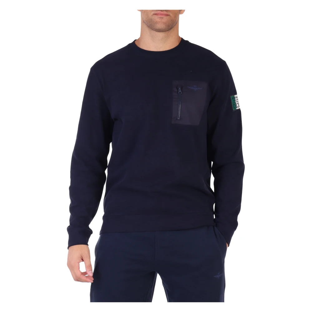 Aeronautica militare Comfortabele katoenen sweatshirt met contrastzak Blue Heren