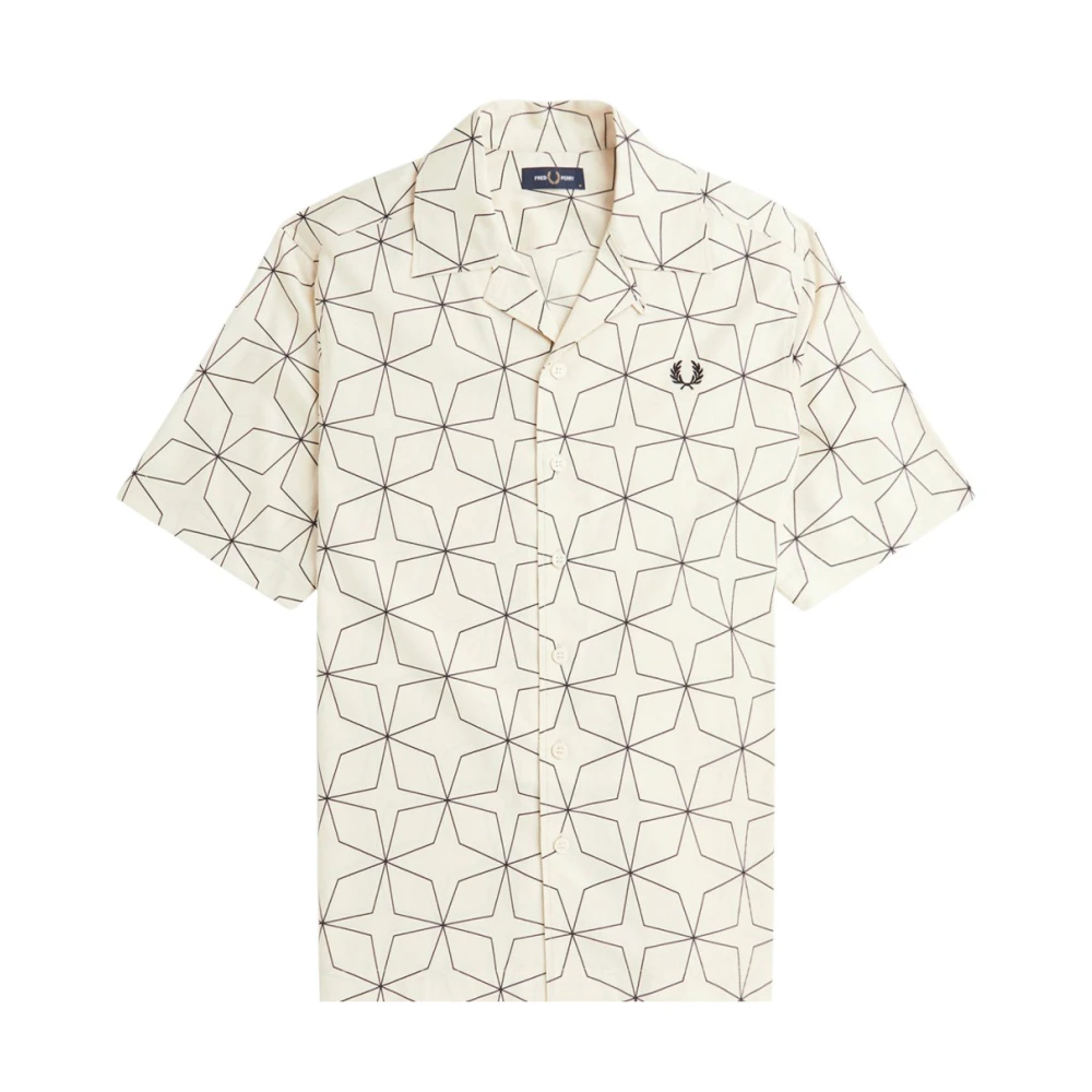 Fred Perry Geometrische Print Reverskraag Overhemd White Heren