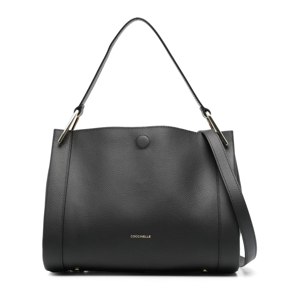 Coccinelle Schoudertas van leer met logo print Black Dames