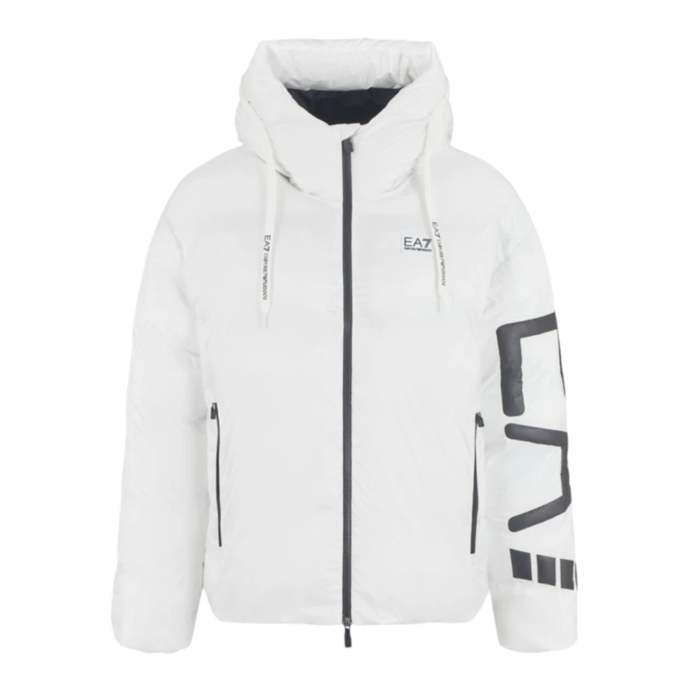 Emporio Armani EA7 Witte Oversized Bomberjack met Zwart Logo White Heren