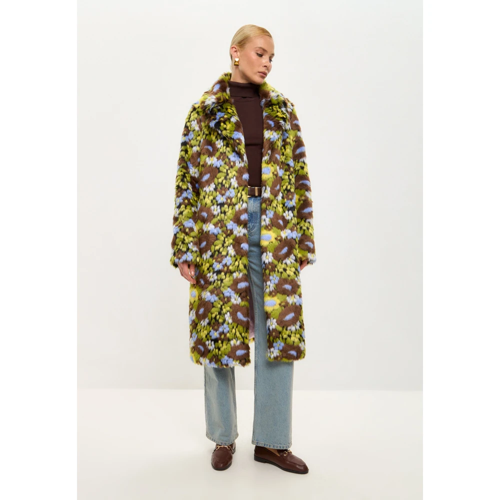 Cesare Gaspari Trendy Faux Fur Lange Jas met Levendige Bloemenprint Multicolor Dames