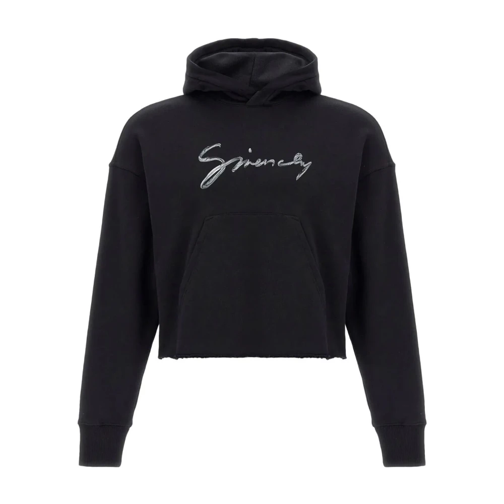 Givenchy Zwarte Hoodie Sweatshirt Voorzak Lange Mouwen Geribbelde Boorden Black Dames