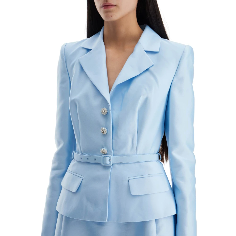 Self Portrait Taffeta Tweedelige Uitlopende Jurk Blue Dames
