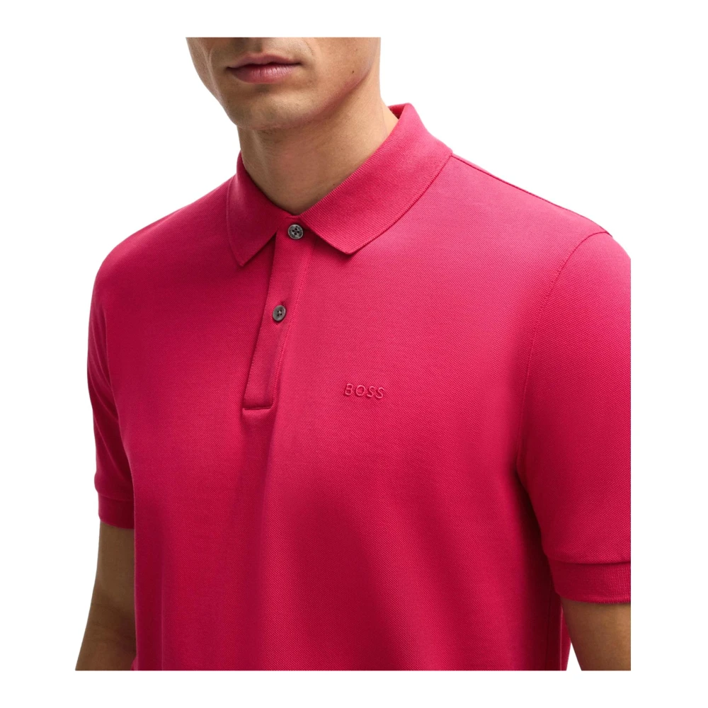 Hugo Boss Biologisch Katoenen Pallas Polo Shirt Donkerroze Pink Heren