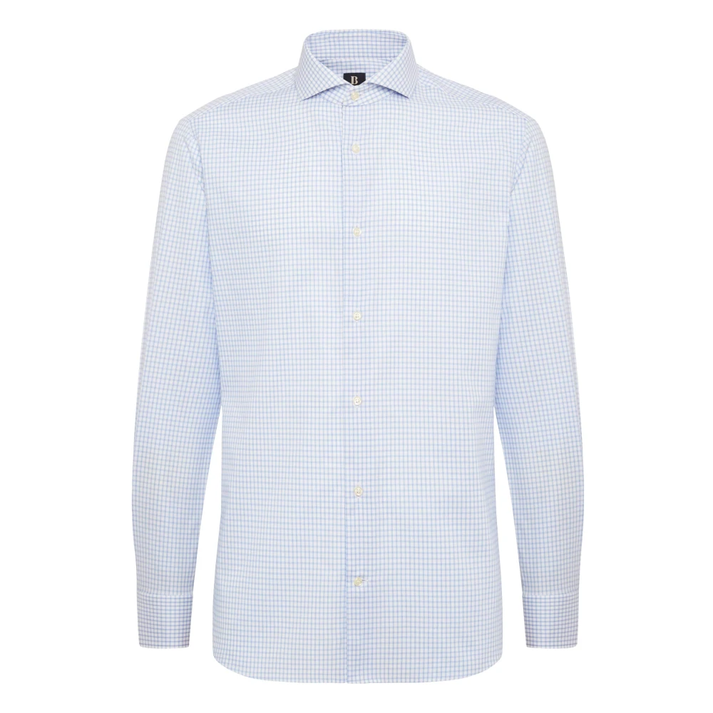Boggi Milano Check Dobby Napoli Kraag Shirt Slim Fit Blue Heren