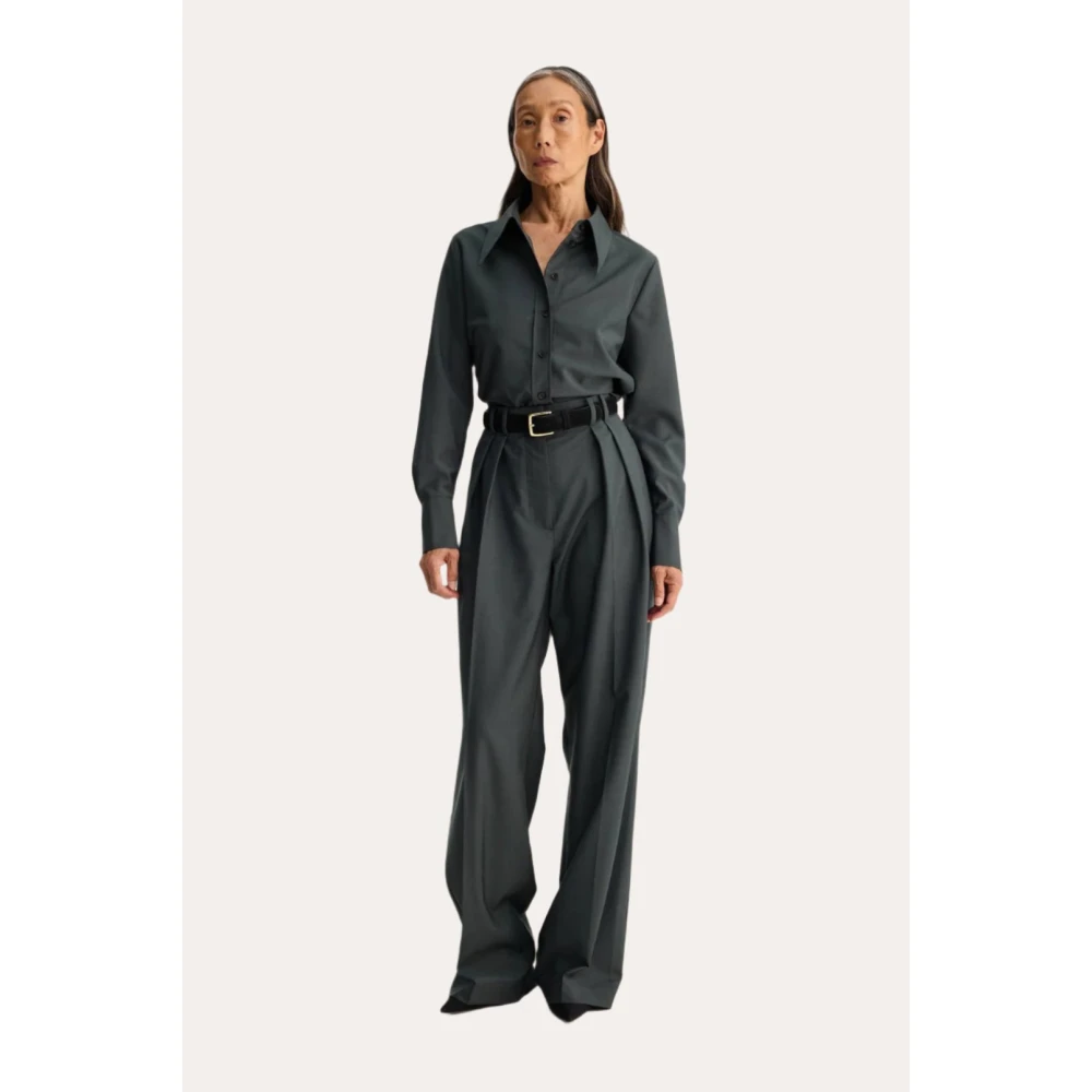 Róhe Groene wollen overhemd Moderne stijl Green Dames