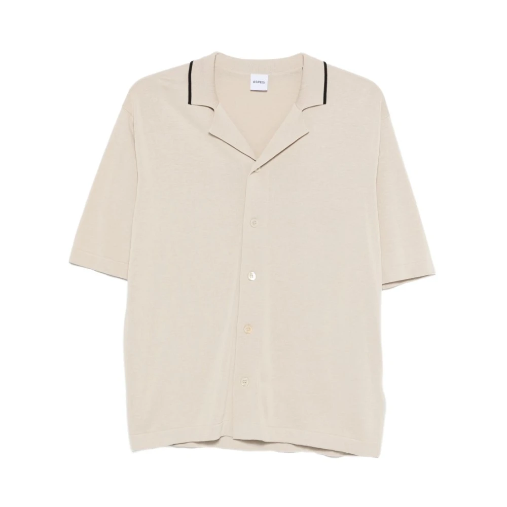 Aspesi Men's Beige Short Sleeve Shirts, M, Button Fastening Short Sleeve Shirt