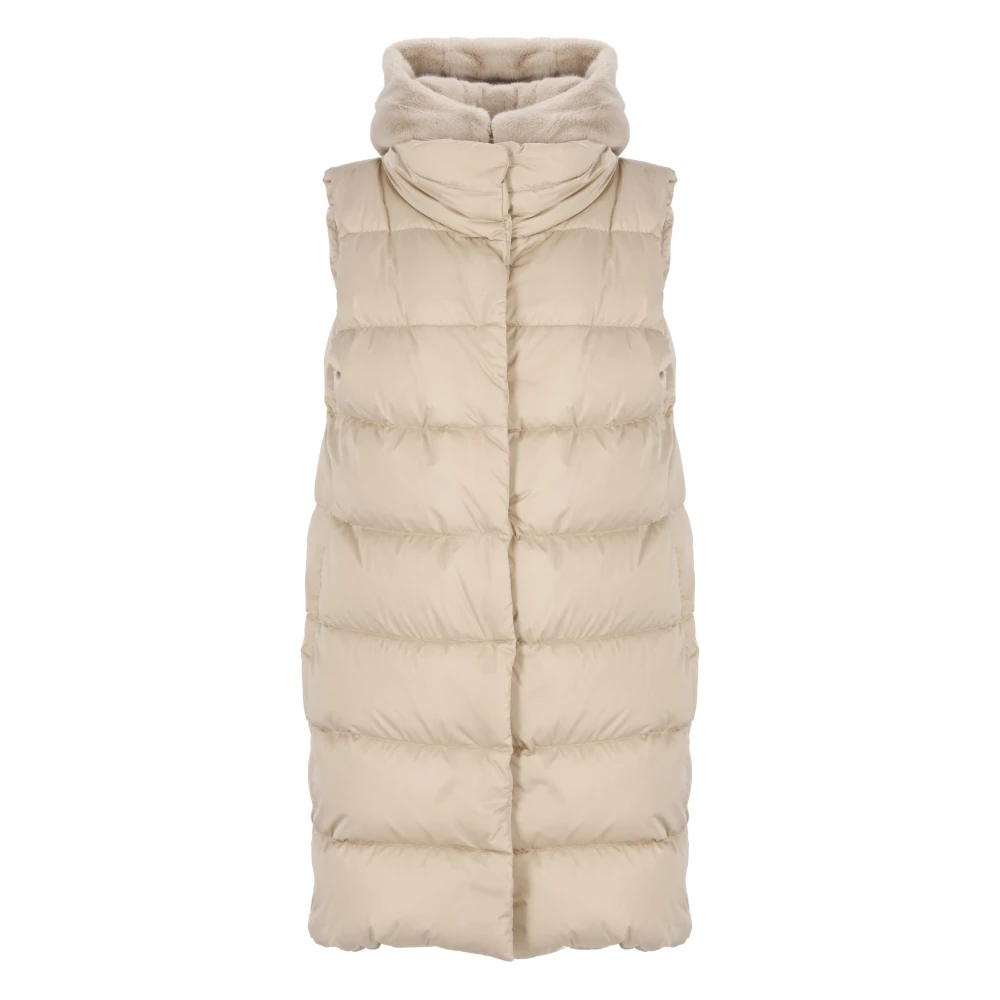 Herno Gewatteerde Beige Vest met Capuchon Beige Dames