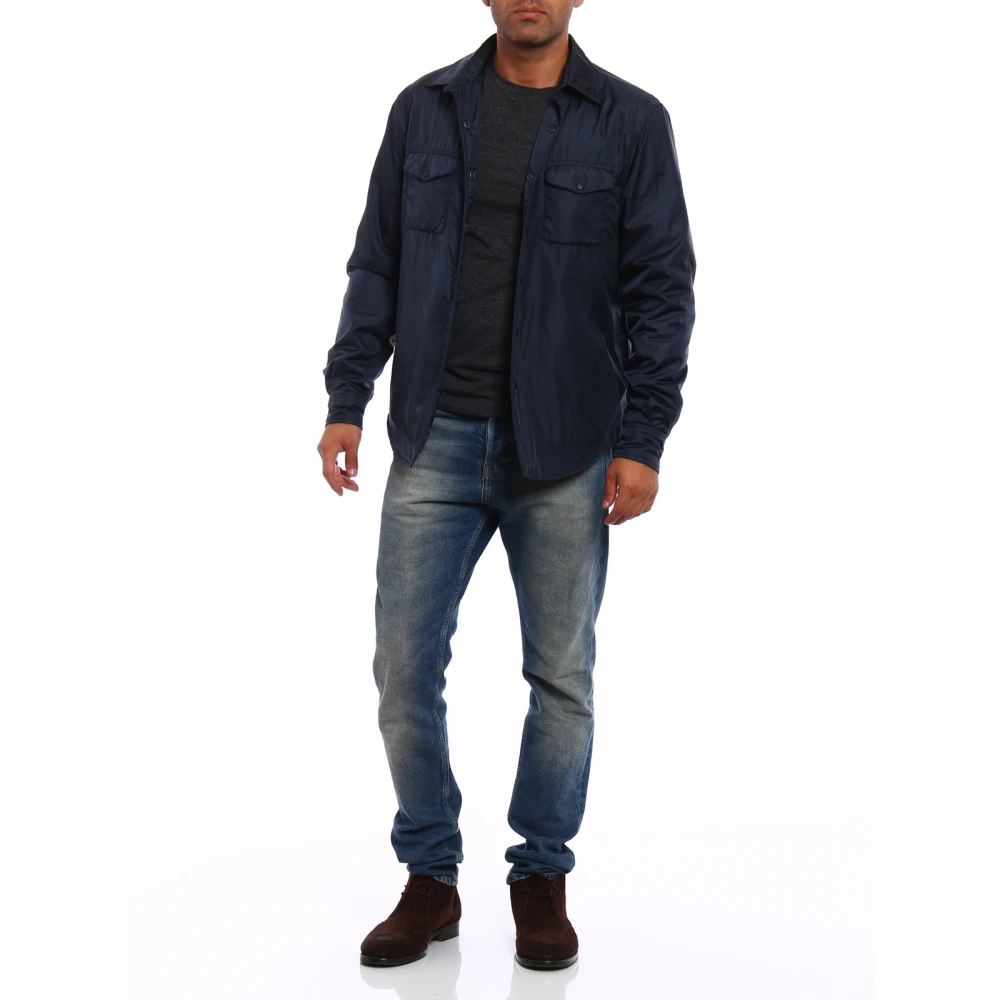 Aspesi Militaire Stijl Nylon Overhemd Blue Heren