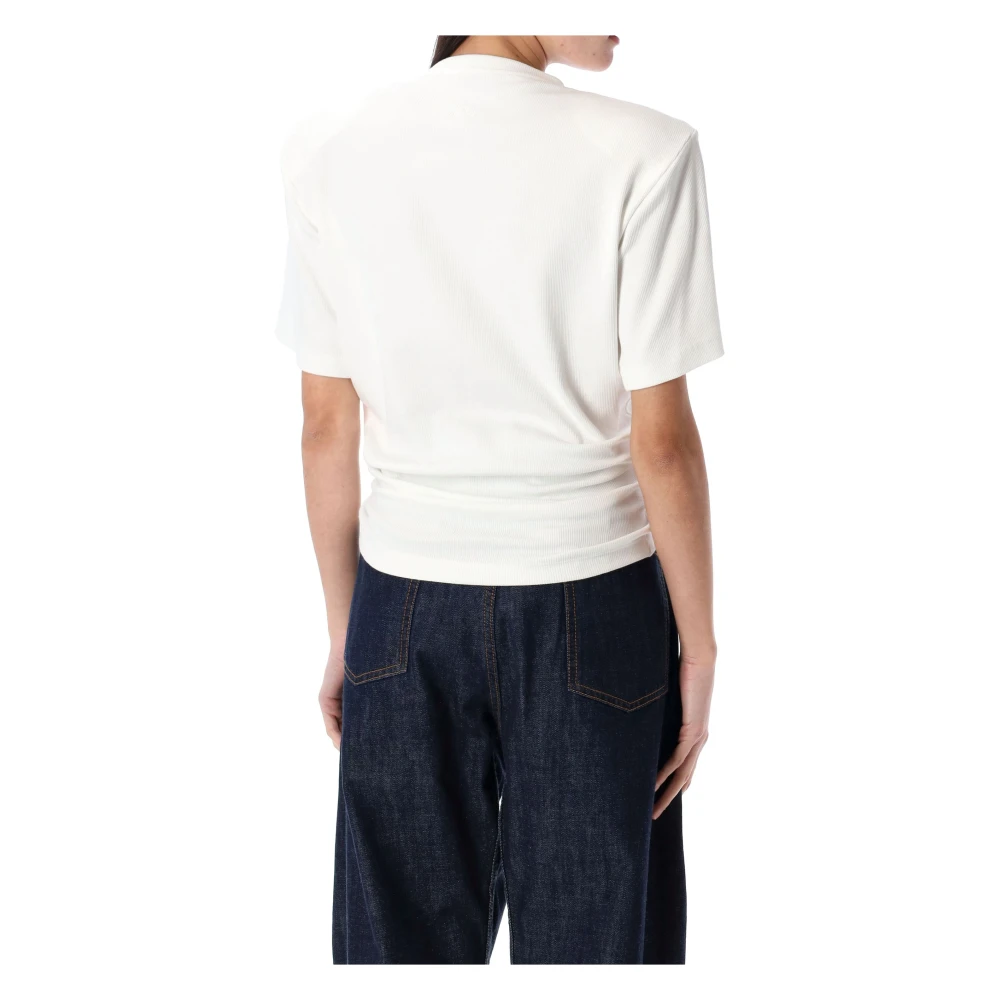 Magda Butrym Crème Geknoopt T-shirt met Schoudervullingen Beige Dames