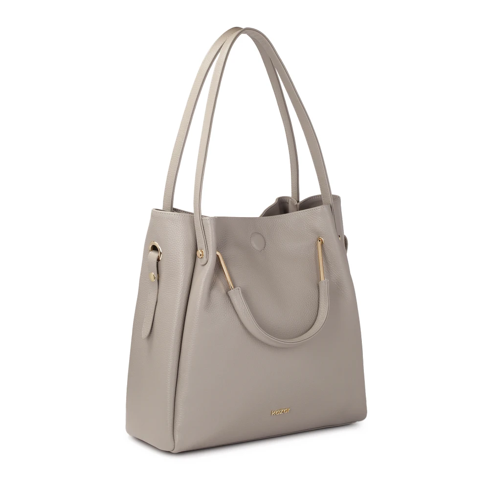 Kazar Grijze leren handtas met metalen handvatten en band Gray Dames