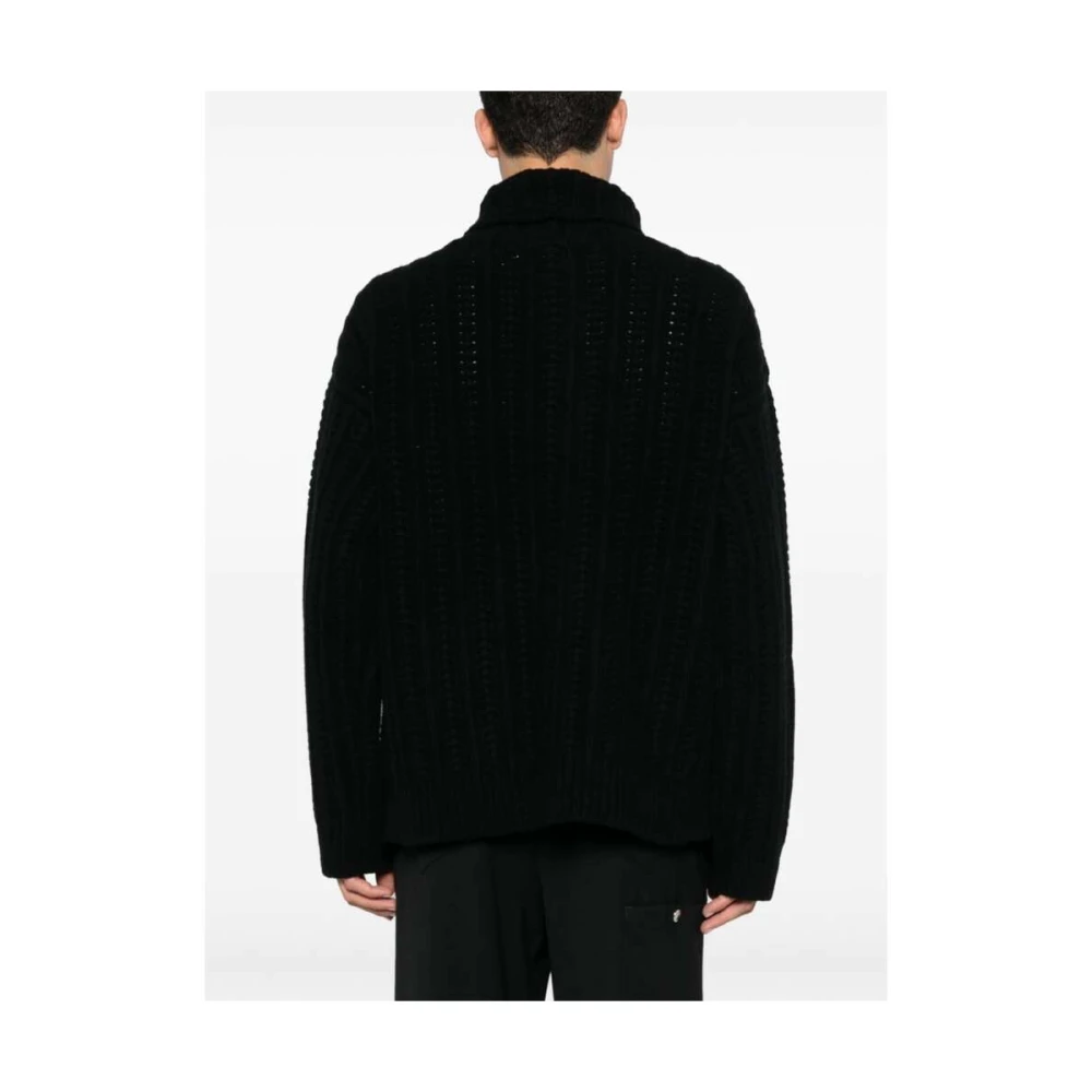 Laneus Grof Gebreide Zwarte Trui Black Heren