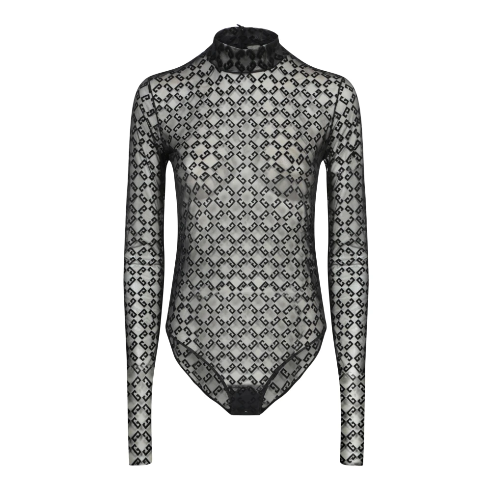 Givenchy Zwarte Semi-Transparante Flocked Logo Top Black Dames