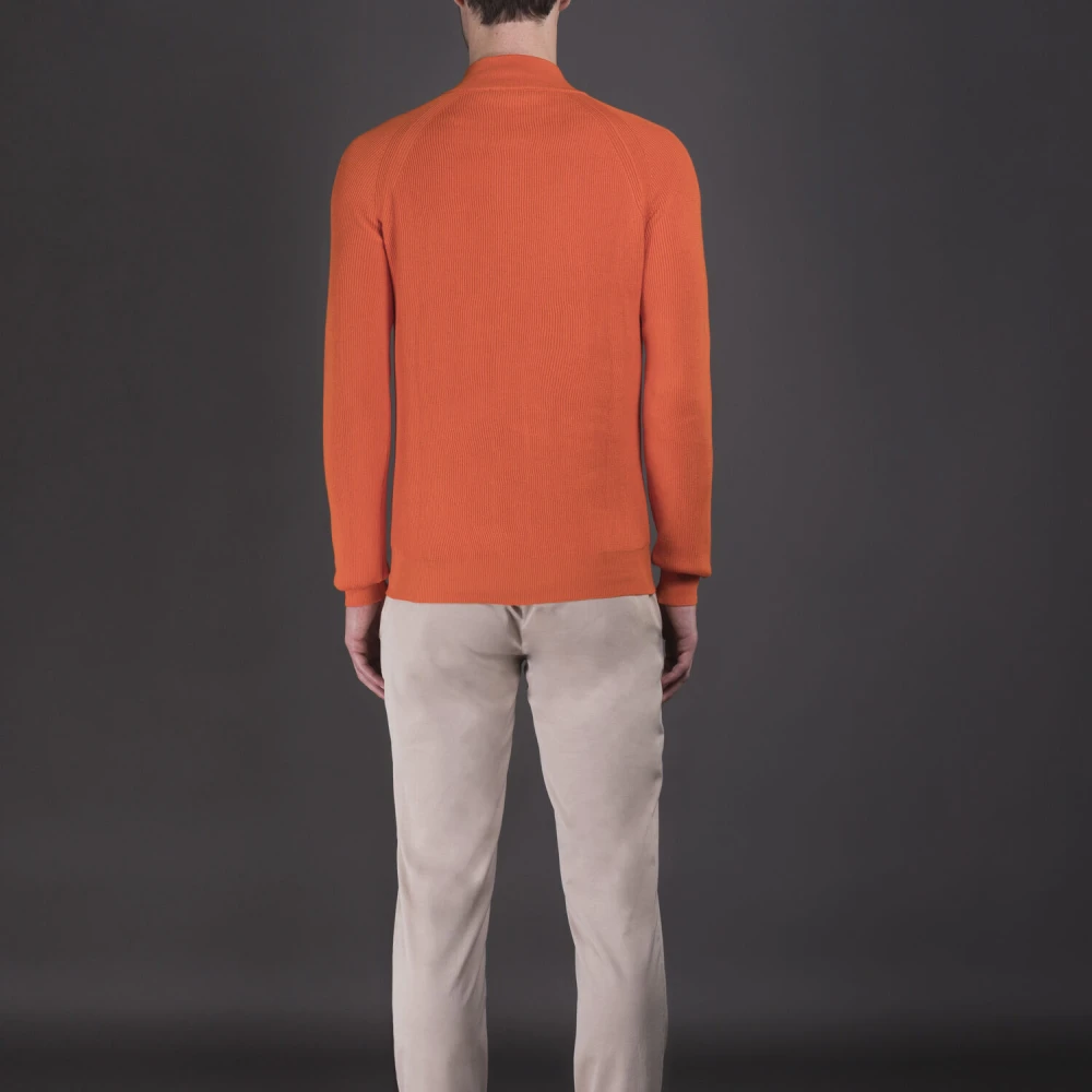 Moorer Ribgebreide Half Turtleneck Sweater Orange Heren