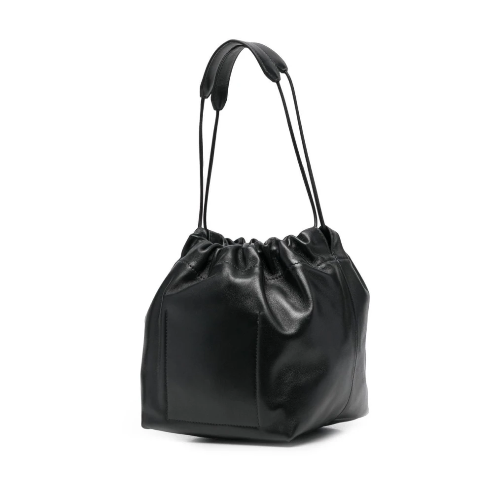 Jil Sander Zwarte Leren Bucket Bag met Cirkelvormig Ontwerp Black Dames
